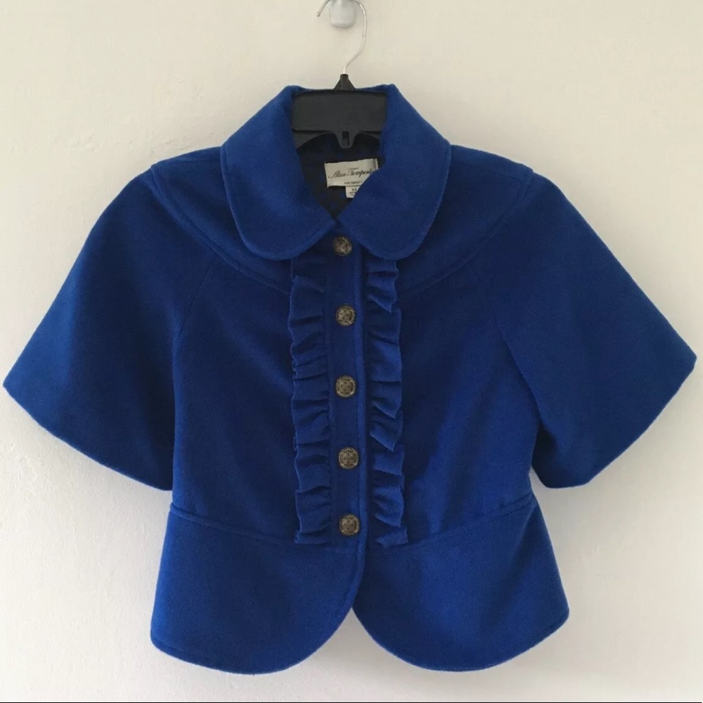 Alice Temperley Target Royal Blue Cropped Jacket XS Brushed Fleece Ruffle